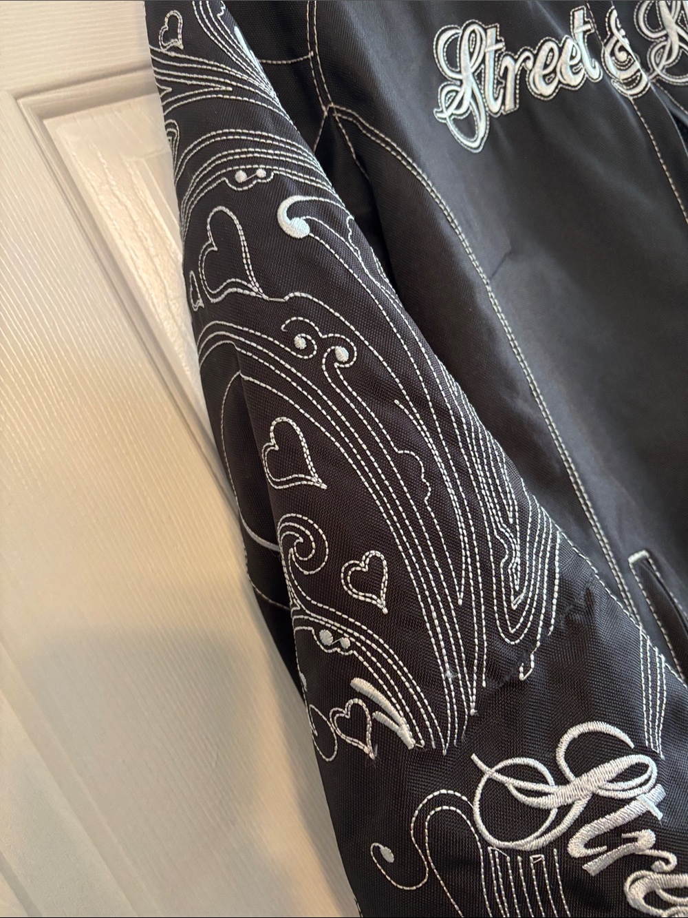 Women's Street and Steel Black Embroidered Motorcycle Jacket - Picture 5 of 16
